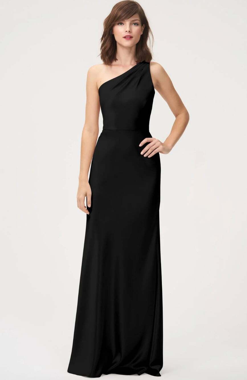 Jenny Yoo Lena Dress in Black Satin Size 8 One Shoulder Bridesmaid Black Tie